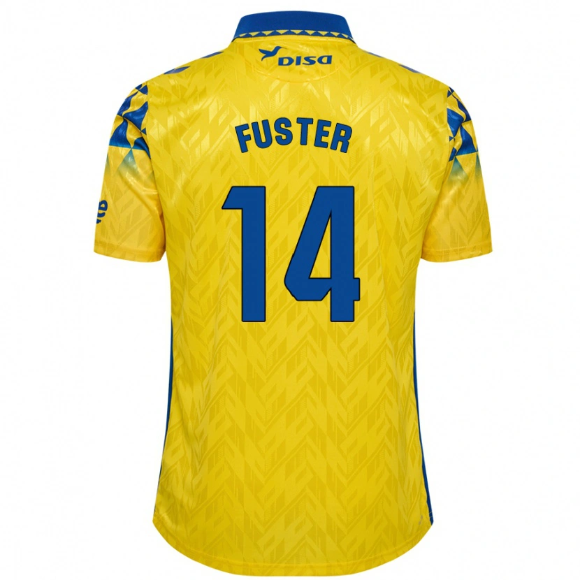 Danxen Enfant Maillot Manu Fuster #14 Jaune Bleu Tenues Domicile 2024/25 T-Shirt