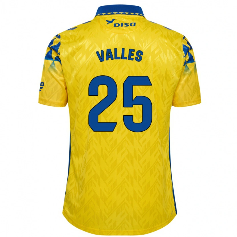 Danxen Enfant Maillot Álvaro Valles #25 Jaune Bleu Tenues Domicile 2024/25 T-Shirt