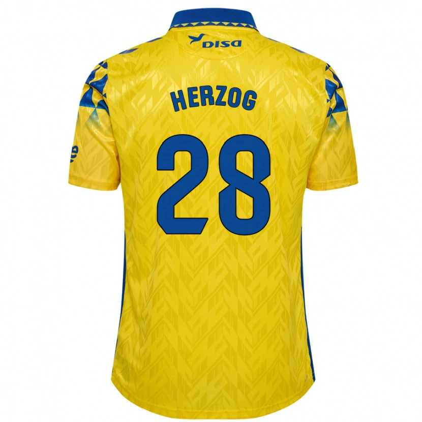 Danxen Enfant Maillot Juanma Herzog #28 Jaune Bleu Tenues Domicile 2024/25 T-Shirt