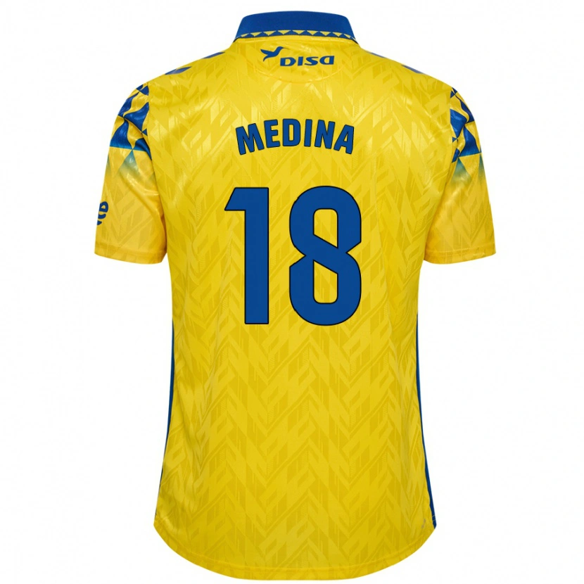 Danxen Enfant Maillot Iván Medina #18 Jaune Bleu Tenues Domicile 2024/25 T-Shirt