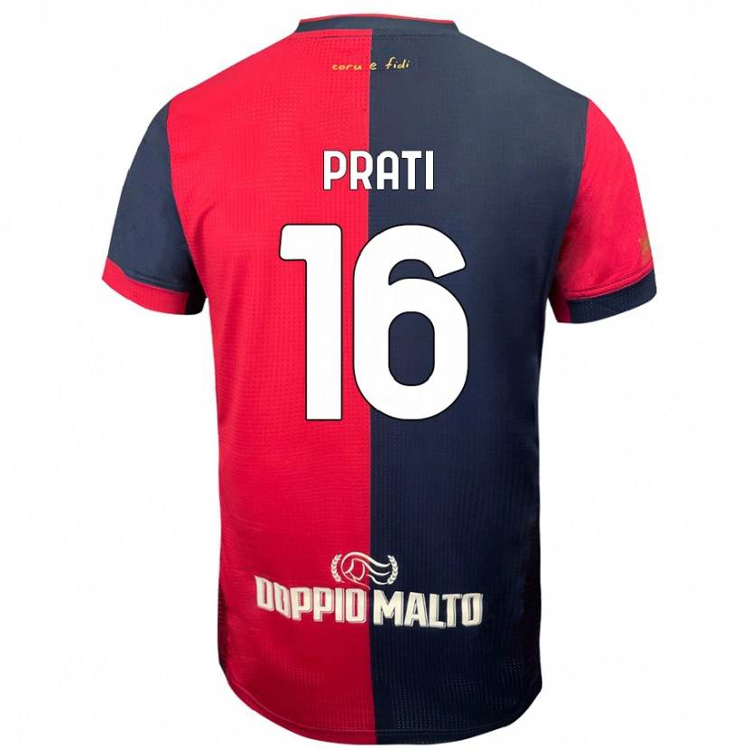 Danxen Enfant Maillot Matteo Prati #16 Rouge Bleu Foncé Tenues Domicile 2024/25 T-Shirt