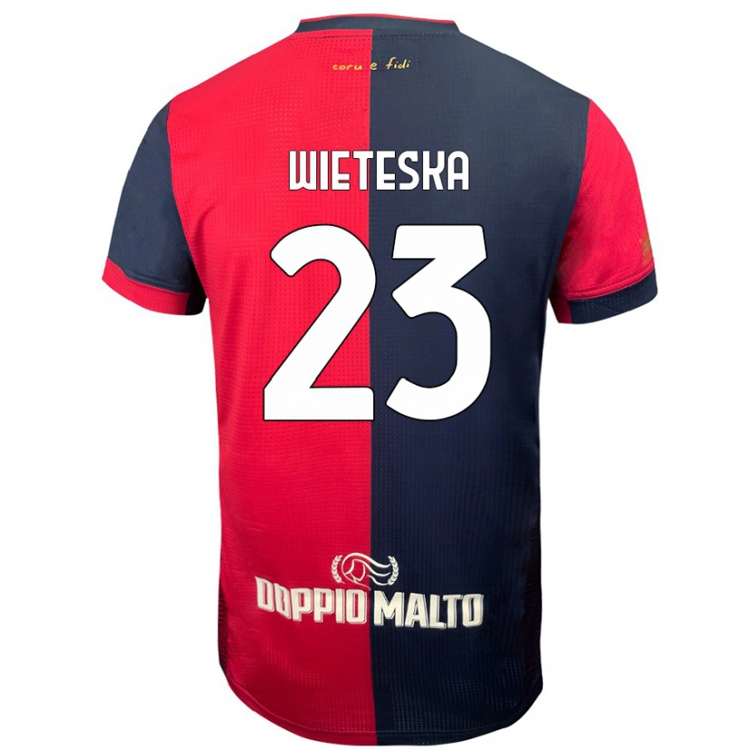 Danxen Enfant Maillot Mateusz Wieteska #23 Rouge Bleu Foncé Tenues Domicile 2024/25 T-Shirt