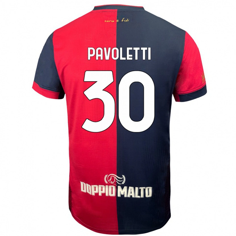 Danxen Enfant Maillot Leonardo Pavoletti #30 Rouge Bleu Foncé Tenues Domicile 2024/25 T-Shirt