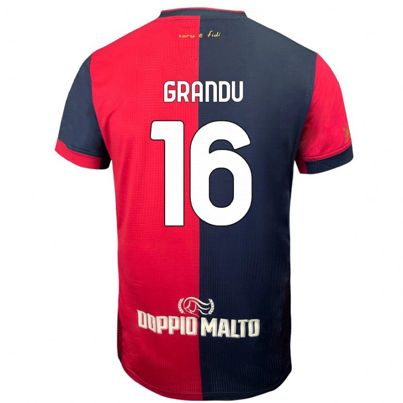 Danxen Enfant Maillot Nicola Grandu #16 Rouge Bleu Foncé Tenues Domicile 2024/25 T-Shirt