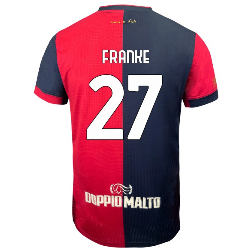 Danxen Enfant Maillot Antoni Franke #27 Rouge Bleu Foncé Tenues Domicile 2024/25 T-Shirt