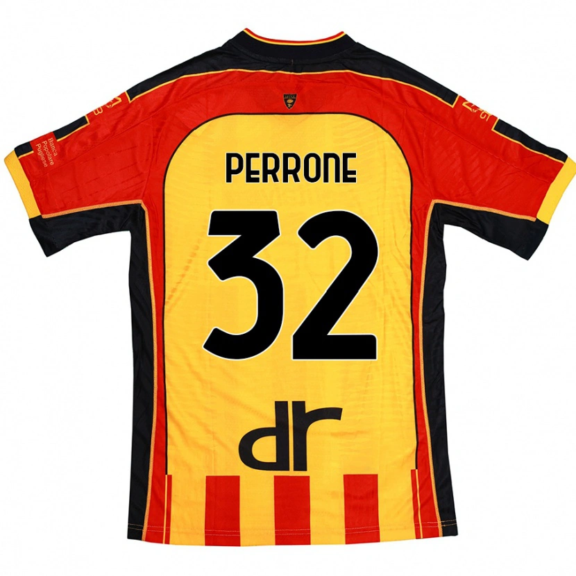 Danxen Enfant Maillot Samuele Perrone #32 Jaune Rouge Tenues Domicile 2024/25 T-Shirt