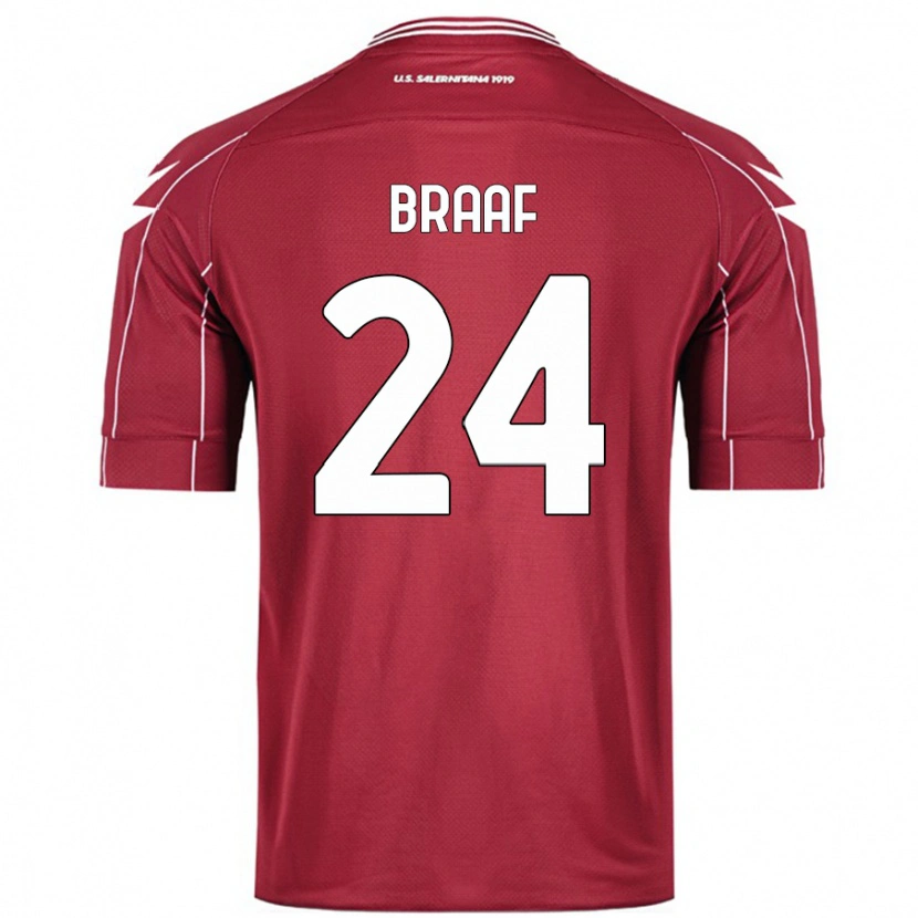 Danxen Enfant Maillot Jayden Braaf #24 Bordeaux Tenues Domicile 2024/25 T-Shirt