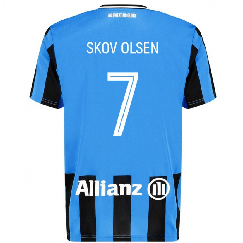 Danxen Enfant Maillot Andreas Skov Olsen #7 Bleu Ciel Noir Tenues Domicile 2024/25 T-Shirt