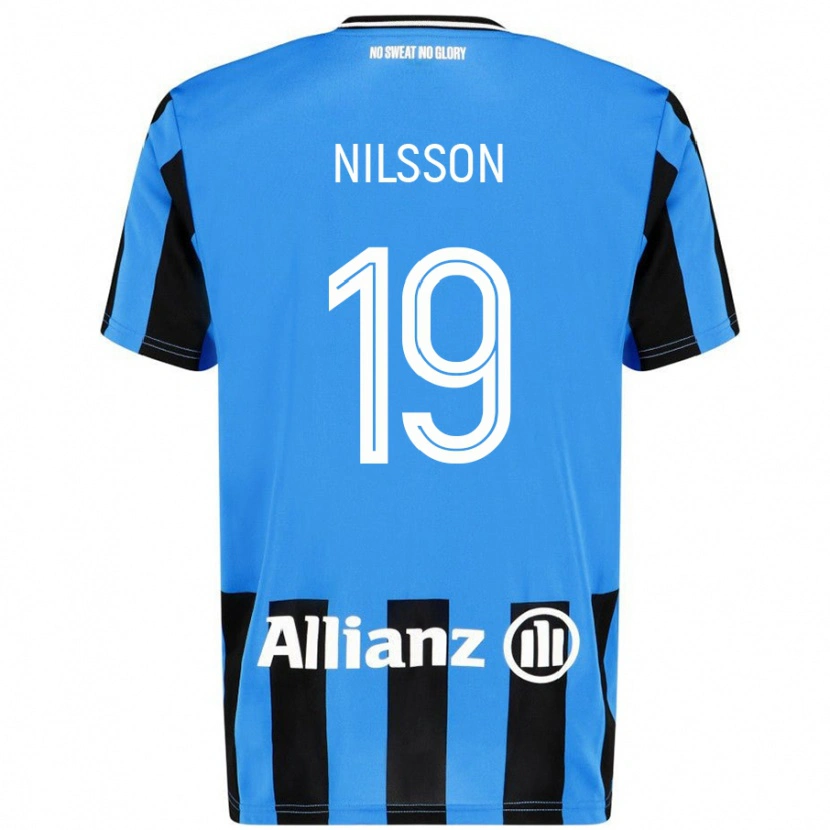 Danxen Enfant Maillot Gustaf Nilsson #19 Bleu Ciel Noir Tenues Domicile 2024/25 T-Shirt