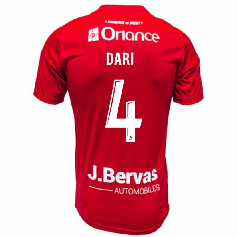 Danxen Enfant Maillot Achraf Dari #4 Rouge Blanc Tenues Domicile 2024/25 T-Shirt