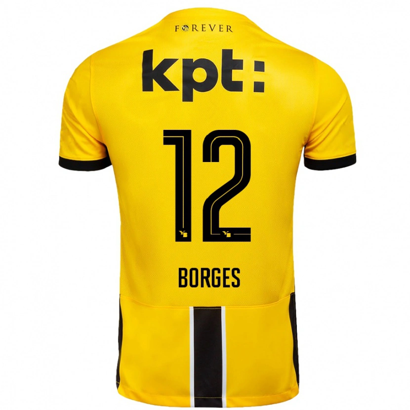 Danxen Enfant Maillot David Borges #12 Jaune Noir Tenues Domicile 2024/25 T-Shirt