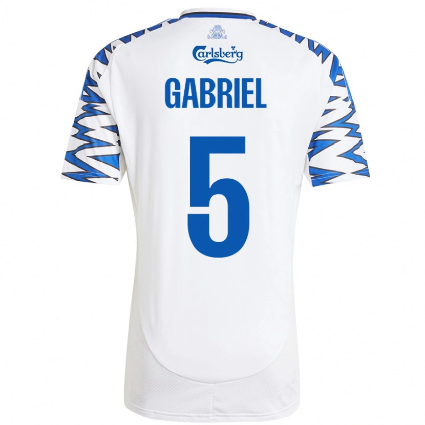 Danxen Enfant Maillot Gabriel Pereira #5 Blanc Bleu Ciel Tenues Domicile 2024/25 T-Shirt