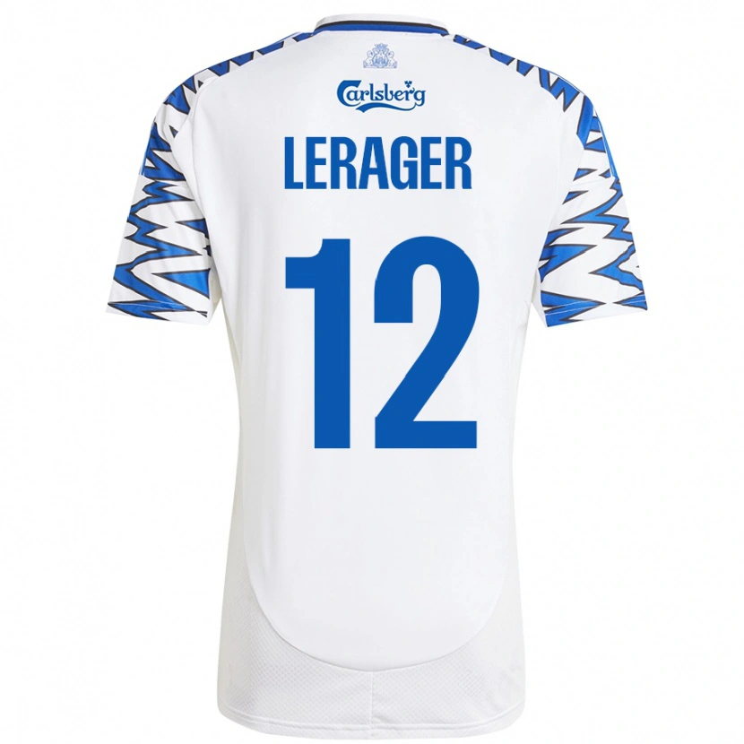 Danxen Enfant Maillot Lukas Lerager #12 Blanc Bleu Ciel Tenues Domicile 2024/25 T-Shirt