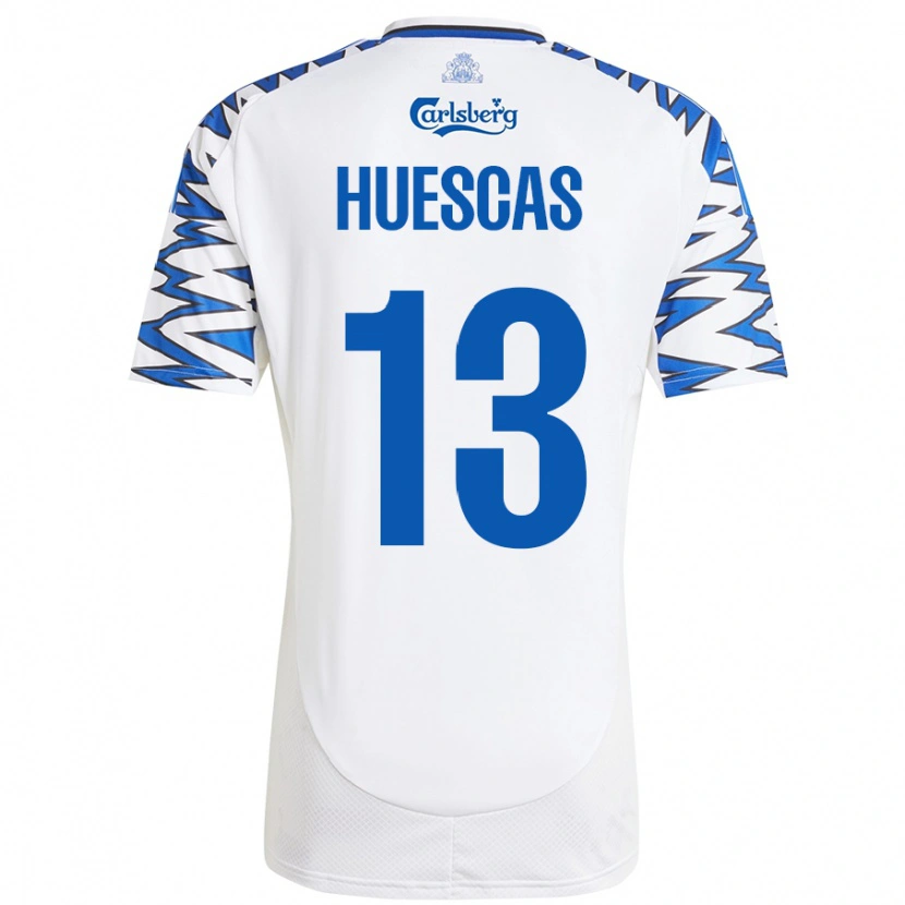 Danxen Enfant Maillot Rodrigo Huescas #13 Blanc Bleu Ciel Tenues Domicile 2024/25 T-Shirt