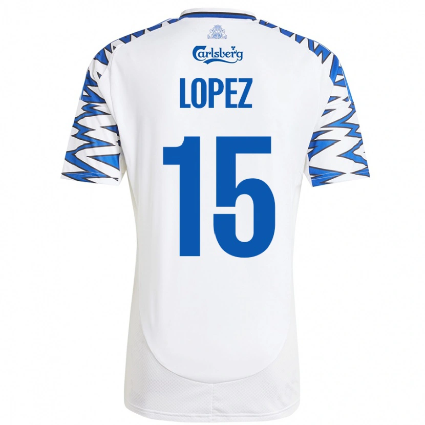 Danxen Enfant Maillot Marcos López #15 Blanc Bleu Ciel Tenues Domicile 2024/25 T-Shirt