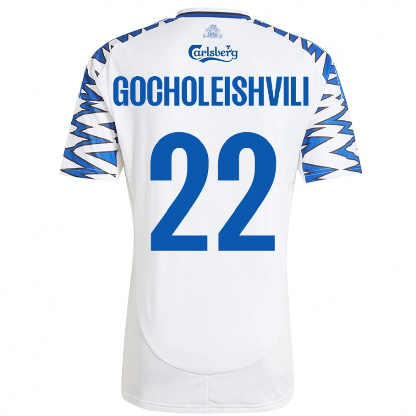 Danxen Enfant Maillot Giorgi Gocholeishvili #22 Blanc Bleu Ciel Tenues Domicile 2024/25 T-Shirt