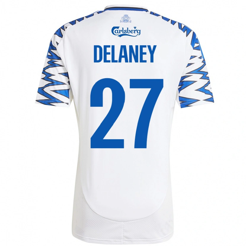 Danxen Enfant Maillot Thomas Delaney #27 Blanc Bleu Ciel Tenues Domicile 2024/25 T-Shirt