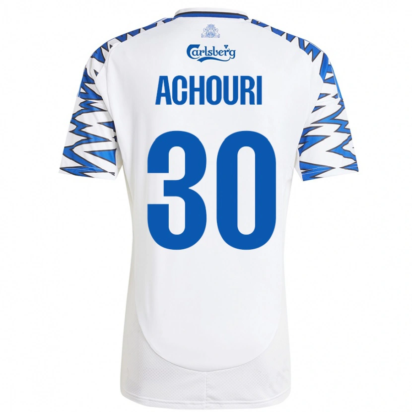 Danxen Enfant Maillot Elias Achouri #30 Blanc Bleu Ciel Tenues Domicile 2024/25 T-Shirt