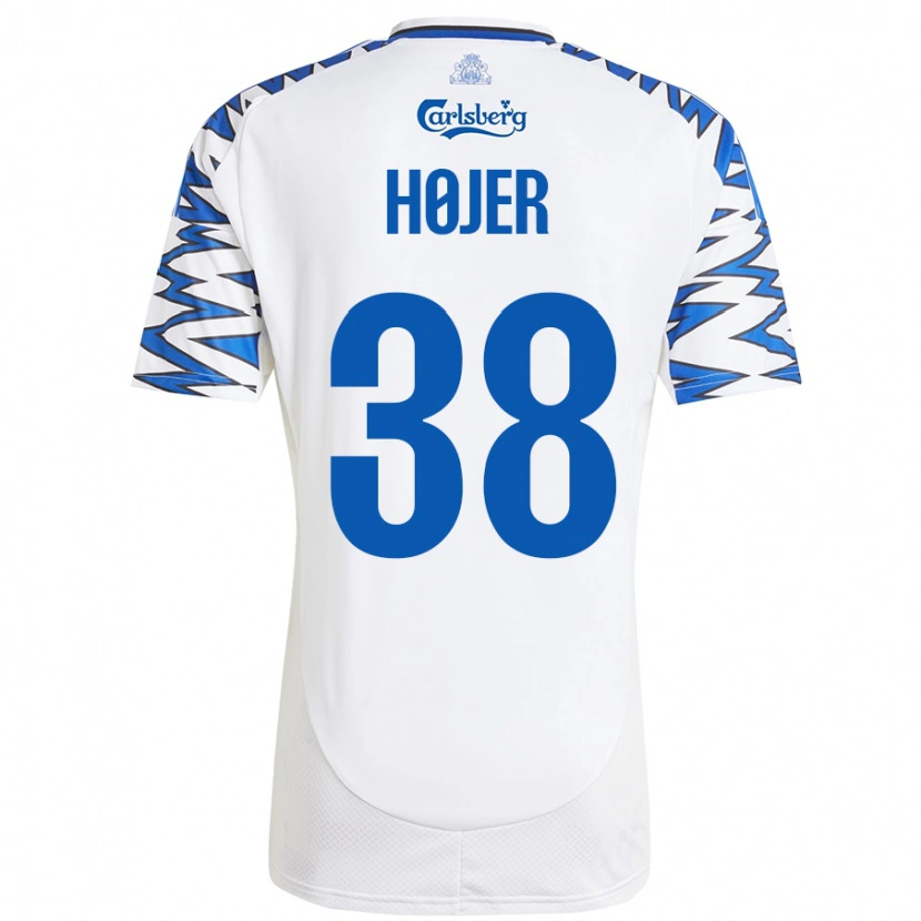 Danxen Enfant Maillot Oliver Højer #38 Blanc Bleu Ciel Tenues Domicile 2024/25 T-Shirt