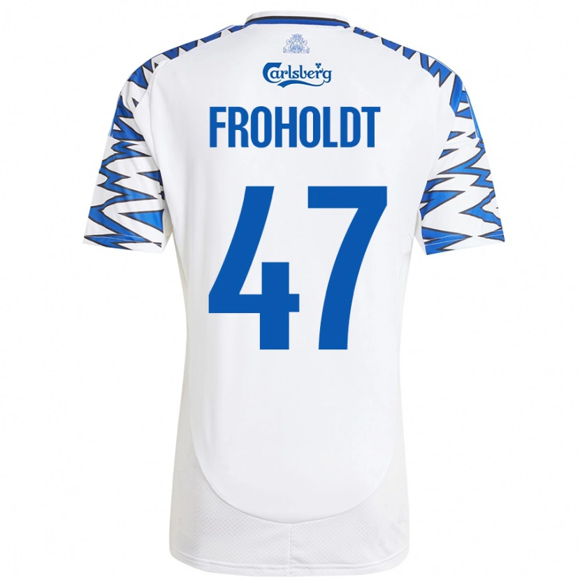 Danxen Enfant Maillot Victor Froholdt #47 Blanc Bleu Ciel Tenues Domicile 2024/25 T-Shirt