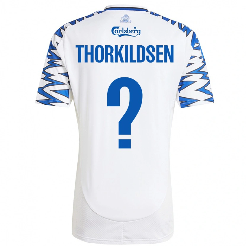 Danxen Enfant Maillot Elias Thorkildsen #0 Blanc Bleu Ciel Tenues Domicile 2024/25 T-Shirt