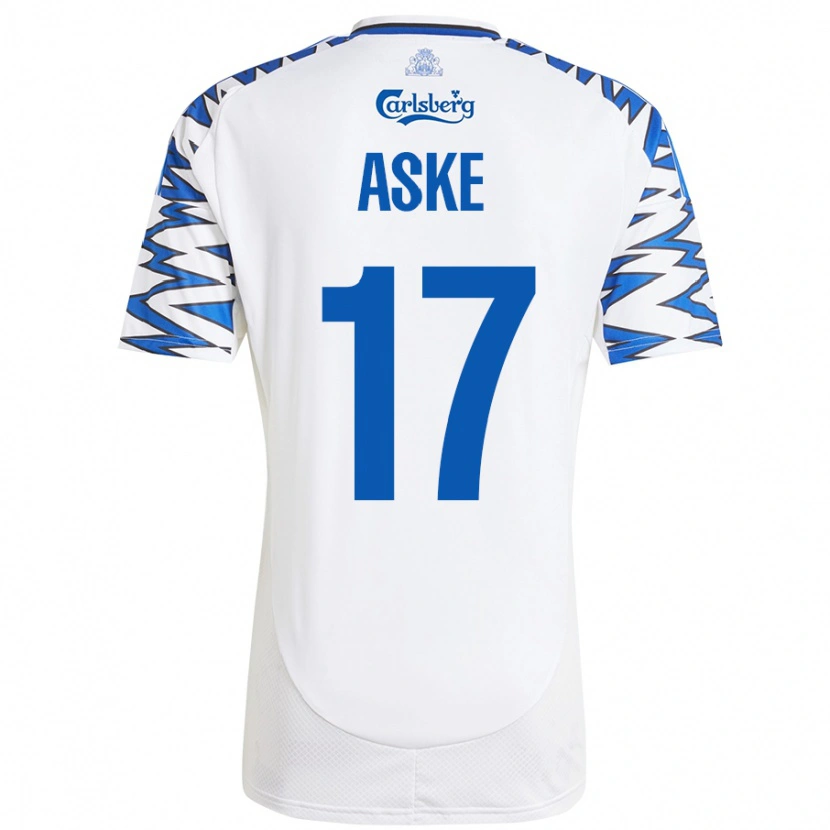 Danxen Enfant Maillot Aske Christensen #17 Blanc Bleu Ciel Tenues Domicile 2024/25 T-Shirt