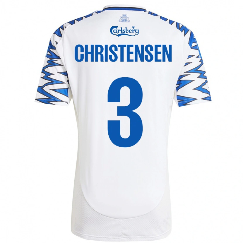 Danxen Enfant Maillot Sebastian Christensen #3 Blanc Bleu Ciel Tenues Domicile 2024/25 T-Shirt