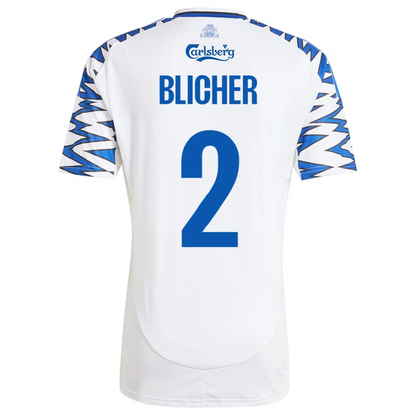 Danxen Enfant Maillot Nicolai Blicher #2 Blanc Bleu Ciel Tenues Domicile 2024/25 T-Shirt