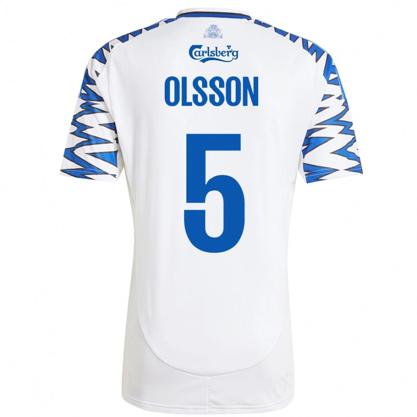 Danxen Enfant Maillot Cornelius Olsson #5 Blanc Bleu Ciel Tenues Domicile 2024/25 T-Shirt