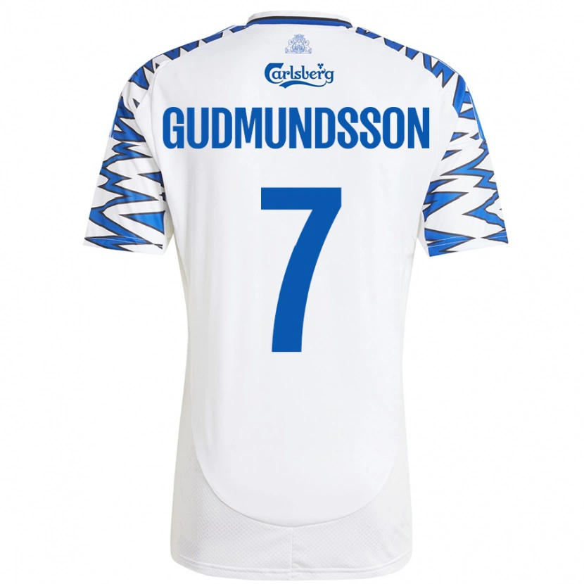 Danxen Enfant Maillot Galdur Gudmundsson #7 Blanc Bleu Ciel Tenues Domicile 2024/25 T-Shirt