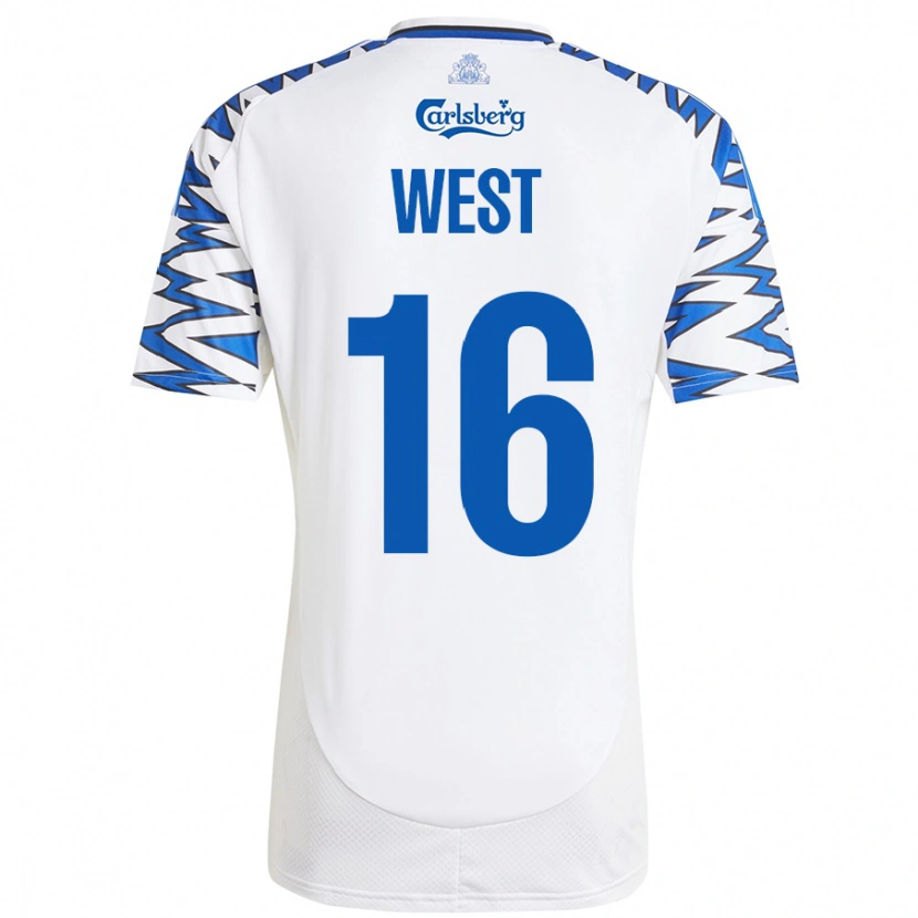 Danxen Enfant Maillot Liam West #16 Blanc Bleu Ciel Tenues Domicile 2024/25 T-Shirt