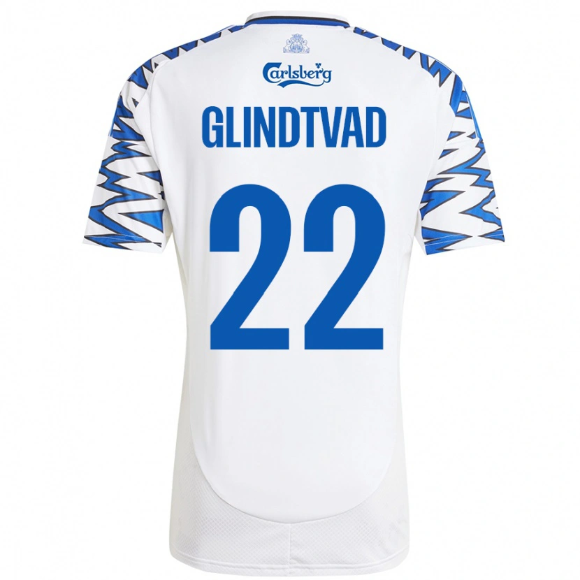 Danxen Enfant Maillot William Glindtvad #22 Blanc Bleu Ciel Tenues Domicile 2024/25 T-Shirt