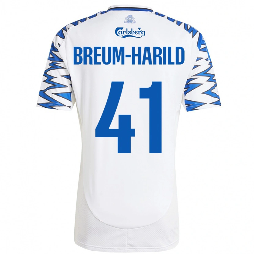 Danxen Enfant Maillot Tobias Breum-Harild #41 Blanc Bleu Ciel Tenues Domicile 2024/25 T-Shirt