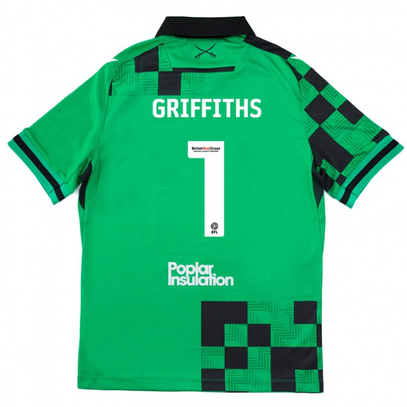 Danxen Enfant Maillot Josh Griffiths #1 Vert Noir Tenues Extérieur 2024/25 T-Shirt