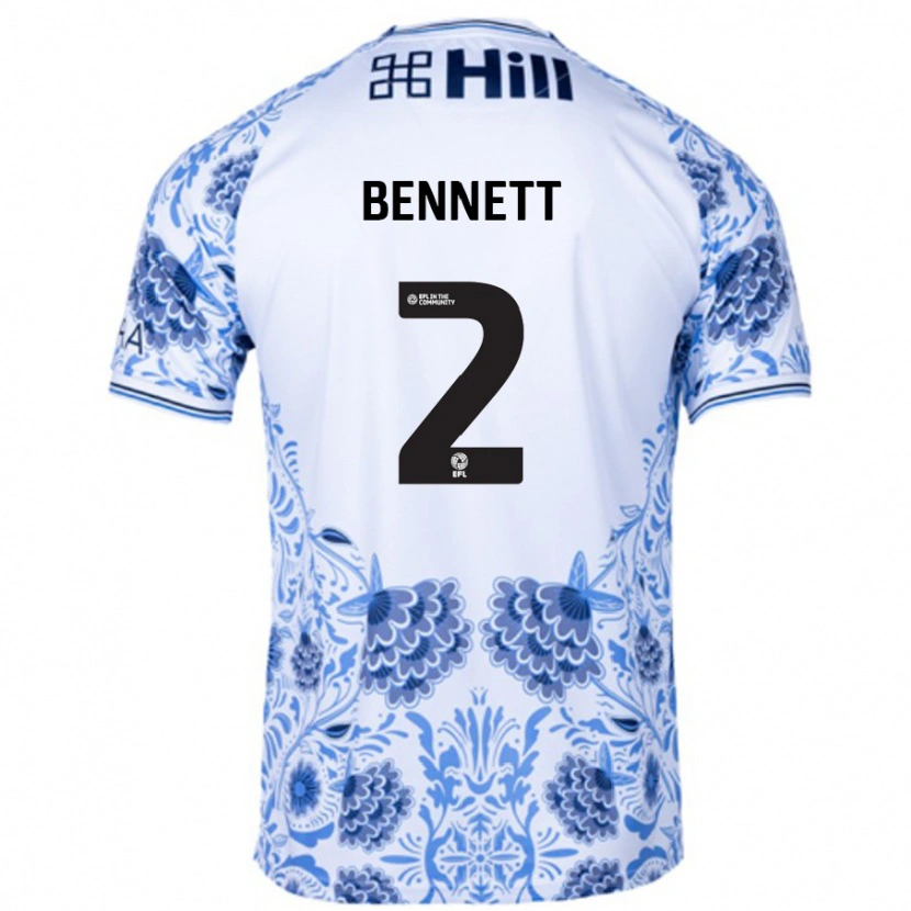 Danxen Enfant Maillot Liam Bennett #2 Blanc Bleu Tenues Extérieur 2024/25 T-Shirt