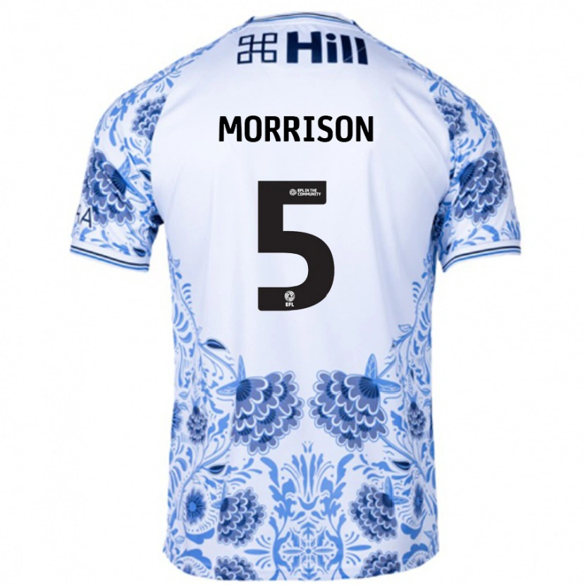 Danxen Enfant Maillot Michael Morrison #5 Blanc Bleu Tenues Extérieur 2024/25 T-Shirt