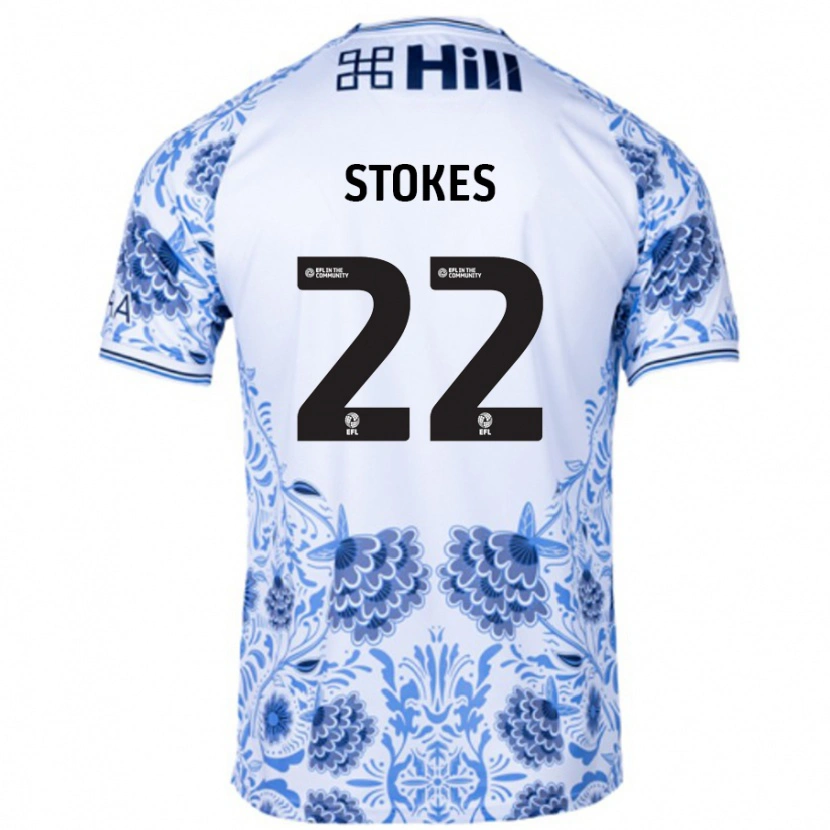 Danxen Enfant Maillot Josh Stokes #22 Blanc Bleu Tenues Extérieur 2024/25 T-Shirt