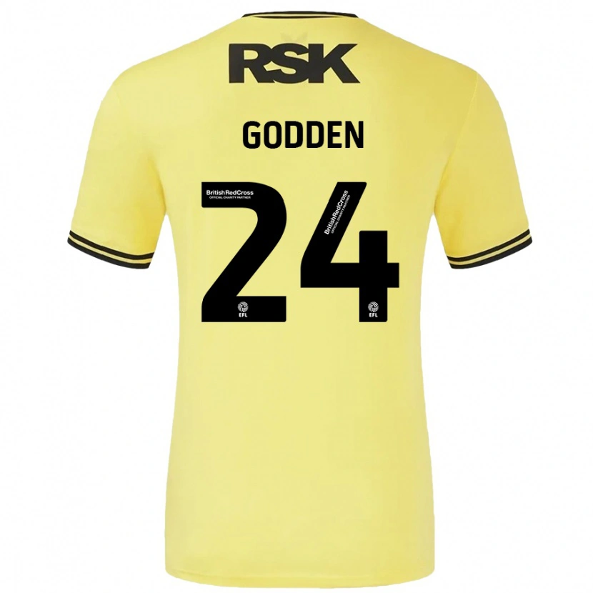 Danxen Enfant Maillot Matty Godden #24 Jaune Noir Tenues Extérieur 2024/25 T-Shirt