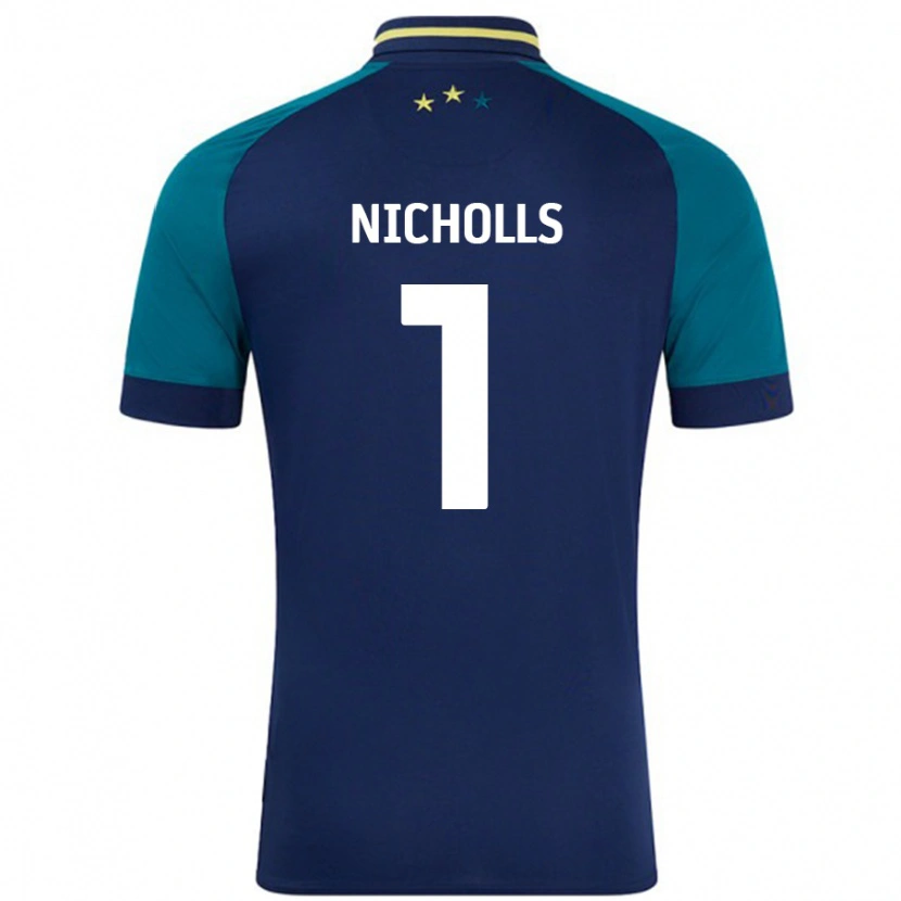 Danxen Enfant Maillot Lee Nicholls #1 Marine Vert Foncé Tenues Extérieur 2024/25 T-Shirt