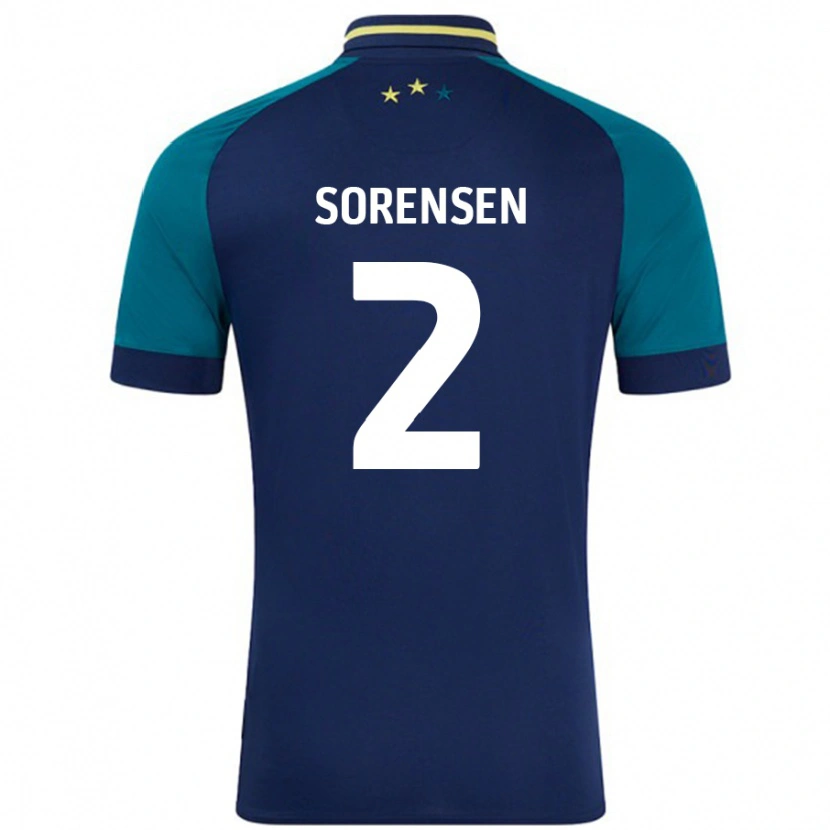 Danxen Enfant Maillot Lasse Sørensen #2 Marine Vert Foncé Tenues Extérieur 2024/25 T-Shirt