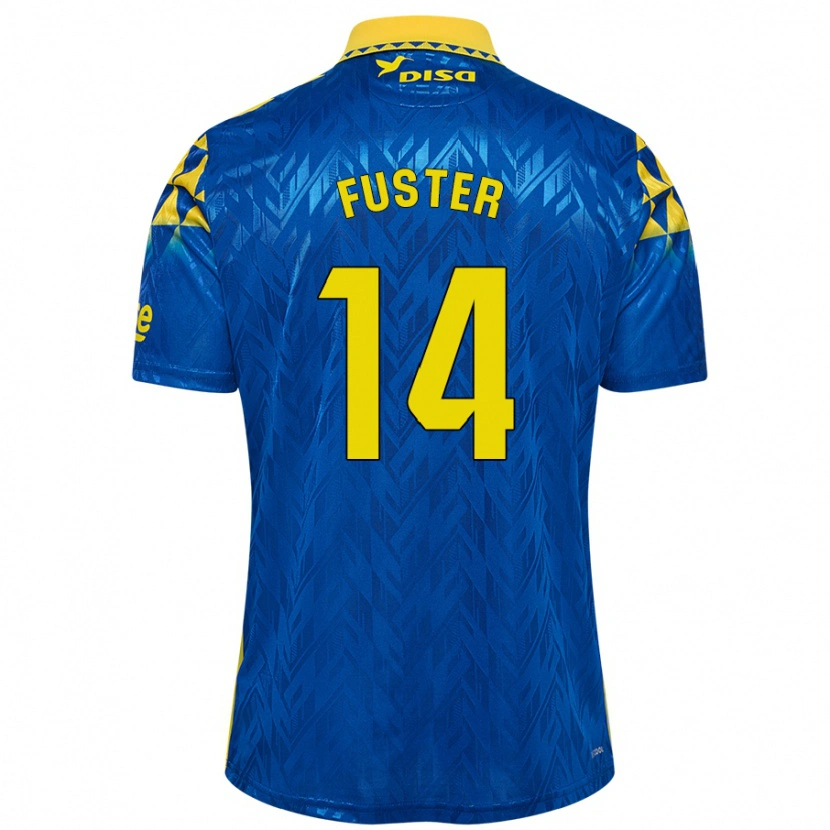 Danxen Enfant Maillot Manu Fuster #14 Bleu Jaune Tenues Extérieur 2024/25 T-Shirt