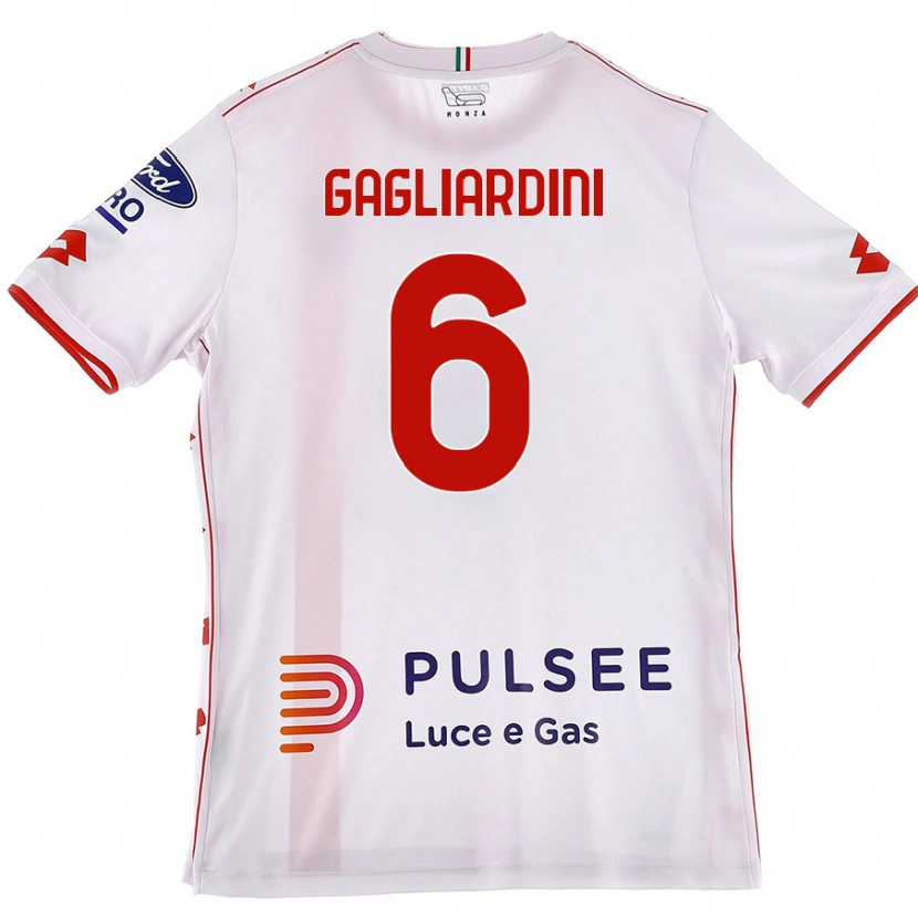 Danxen Enfant Maillot Roberto Gagliardini #6 Blanc Rouge Tenues Extérieur 2024/25 T-Shirt