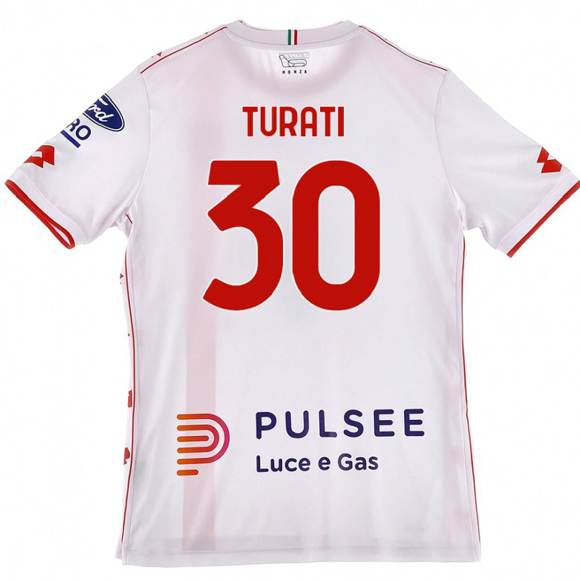 Danxen Enfant Maillot Stefano Turati #30 Blanc Rouge Tenues Extérieur 2024/25 T-Shirt