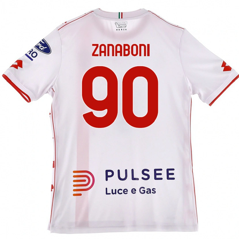 Danxen Enfant Maillot Emanuele Zanaboni #90 Blanc Rouge Tenues Extérieur 2024/25 T-Shirt