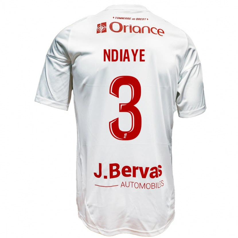 Danxen Enfant Maillot Abdoulaye Ndiaye #3 Blanc Rouge Tenues Extérieur 2024/25 T-Shirt