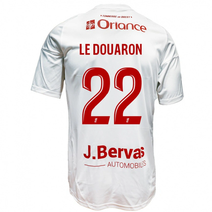 Danxen Enfant Maillot Jérémy Le Douaron #22 Blanc Rouge Tenues Extérieur 2024/25 T-Shirt