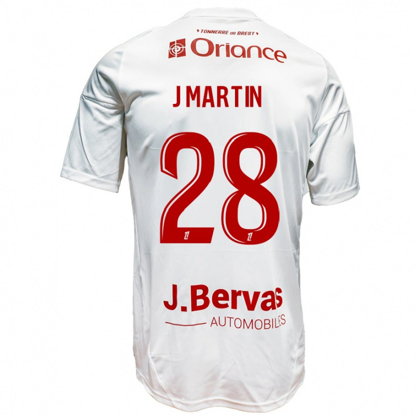 Danxen Enfant Maillot Jonas Martin #28 Blanc Rouge Tenues Extérieur 2024/25 T-Shirt