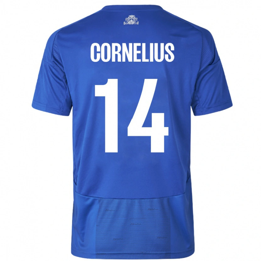 Danxen Enfant Maillot Andreas Cornelius #14 Blanc Bleu Tenues Extérieur 2024/25 T-Shirt