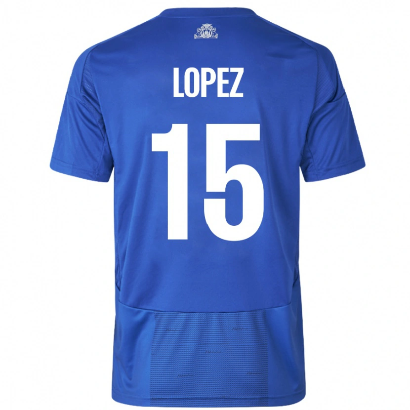 Danxen Enfant Maillot Marcos López #15 Blanc Bleu Tenues Extérieur 2024/25 T-Shirt