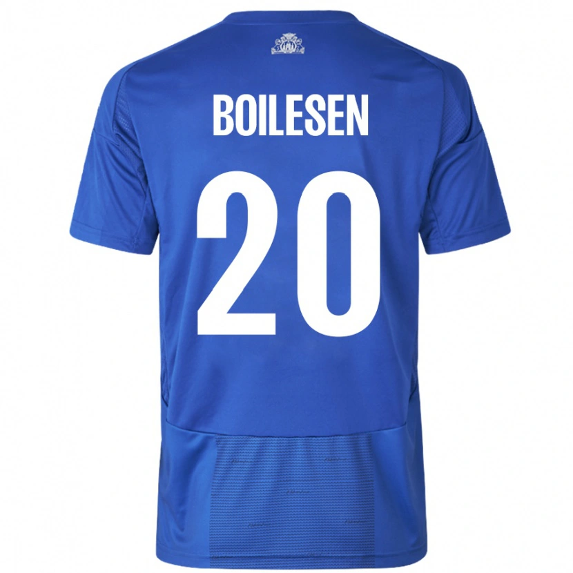 Danxen Enfant Maillot Nicolai Boilesen #20 Blanc Bleu Tenues Extérieur 2024/25 T-Shirt